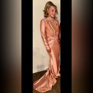 Glamorous Long Sleeve Satin Gown